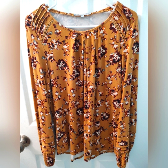 Floral Rust-Colored Long-sleeved Shirt By danielrainn. Size Medium. - Picture 1 of 5